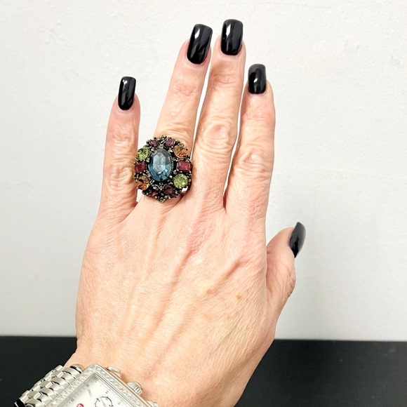 SWEET ROMANCE | Multi Colored Gems Stone Statement Cocktail Ring Ooen Shank - Picture 5 of 8